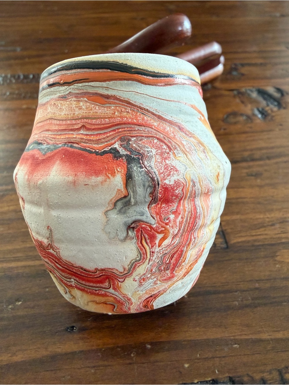 NEMADJI  pottery  Handcrafted Marbled Ceramic Vase in Red and Cream
